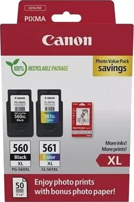 Canon PG-560XL/CL-561XL Photo Value Pack - 2-pack - High Yield - black colour (cyan magenta yellow) - original - glossy - ink cartridge / paper kit