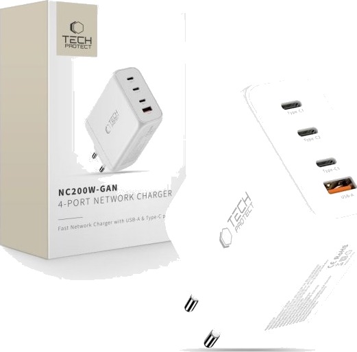 Tech-Protect NC200W-GaN 4-Ports 200W AC Charger - White