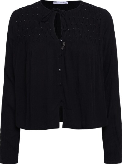 Mango Teen Fluid Blouse With Metallic Details   BLACK   S