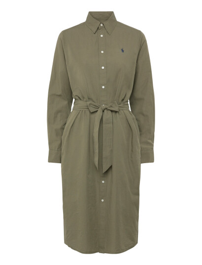 Polo Ralph Lauren Cotton Linen Belted Shirtdress Khaki green 38
