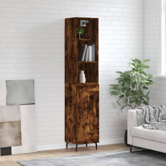 vidaXL Highboard røkt eik 34,5x34x180 cm konstruert tre 8720845934736