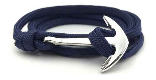Trendy stoffarmbåndstau med anker i metallblått/sølv Trendy stoffarmbåndstau med anker i metallblått/sølv