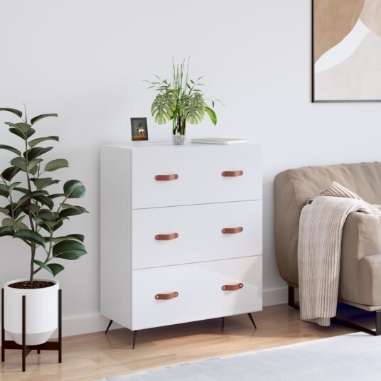 Kommode høyglans hvit 69,5x34x90 cm konstruert tre 8720845864255