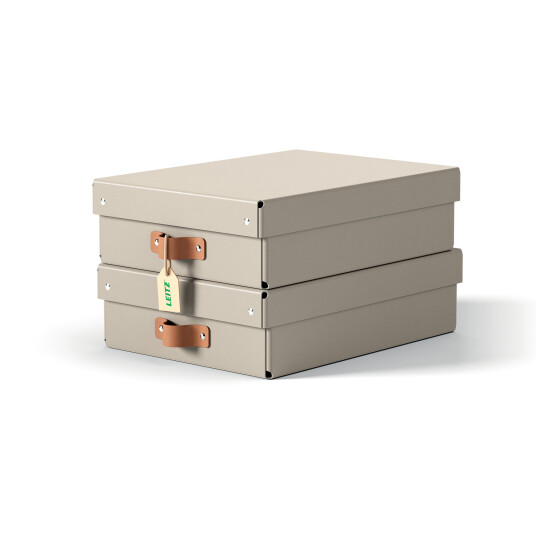Leitz Puro arkivboks med lokk Medium/Lav 8L beige 2 pk
