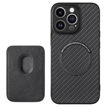iPhone 15 Pro Magnetisk Deksel med Kortlomme Karbonfiber Svart