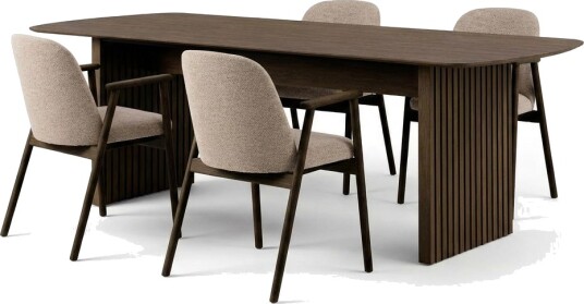 Richeto spisebord 180 cm røkt eik med 4 Reciclar spisestoler - Røkt eik/greige