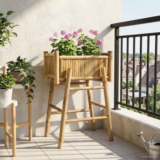 vidaXL Hagepotte med holder Naturlig 50 x 38 x 74 cm Bambus