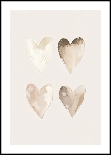 Neutral Watercolor Hearts Beige Tones Kids Plakat Plakat / 100x150cm