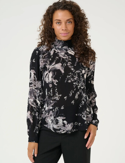 Kaffe Kaamber Smock Blouse Printed - Black - 36 Kaffe Kaamber Smock Blouse Printed - Black - 36