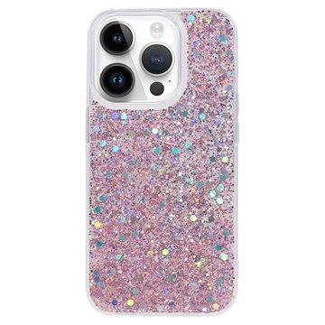 iPhone 15 Pro Glitter Flakes TPU-deksel Rosa