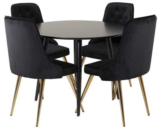 Venture Design Plaza & Velvet spisegruppe Svart/svart 4 st stoler & bord 100 cm