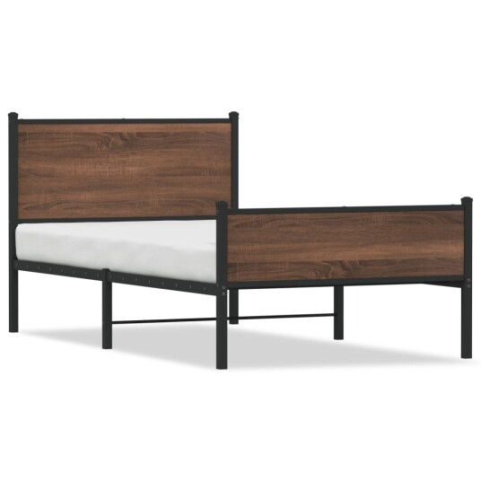  Sengeramme i metall med hode- og fotgavl brun eik 100x200 cm 8721102955402