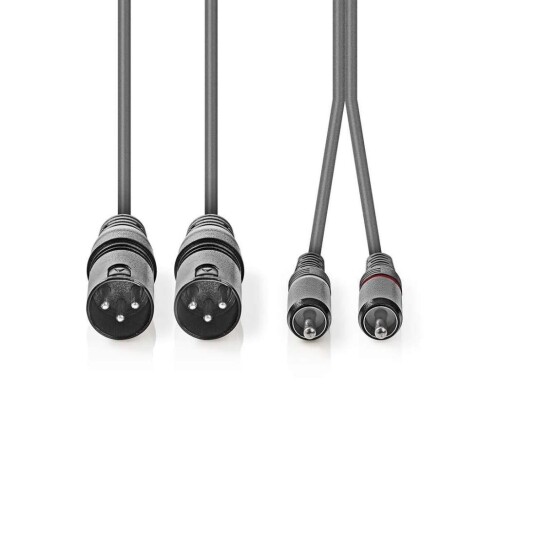 Nedis 3 m Balansert Lydkabel med 2x XLR Han og 2x RCA Han - Mørk Grå