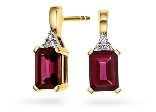 Michelle By GullfunnØredobber i 585 gult gull med diamanter 0,06 ct og rhodolitt