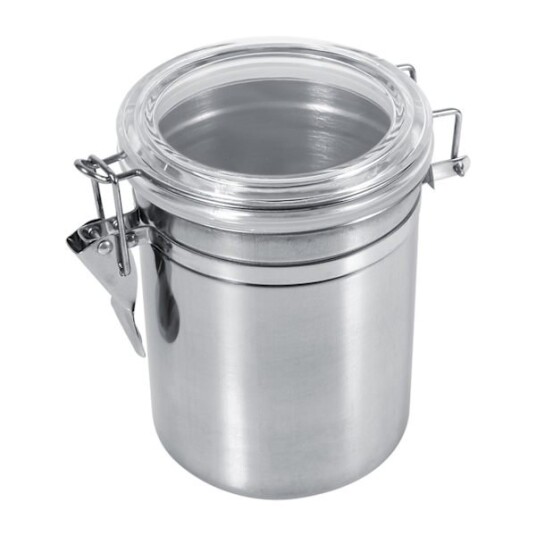 Kaffeforvaringsbeholder i rustfritt stål for organisering av spiskammer lufttett kaffeboks med gjennomsiktig flaskelokk klart klemlokk og låsing 1450ml