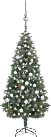 vidaXL Kunstig juletre med LED og kulesett og kongler 180 cm