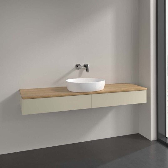 Villeroy & Boch Antao Servantskap med 2 skuffer 160x50x19 cm m/lys Grå Matt/Eik Villeroy & Boch Antao Servantskap med 2 skuffer 160x50x19 cm m/lys Grå Matt/Eik