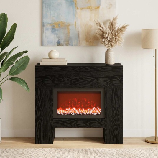 vidaXL Elektrisk peis Svart eik 100 x 24,5 x 90 cm Konstruert tre