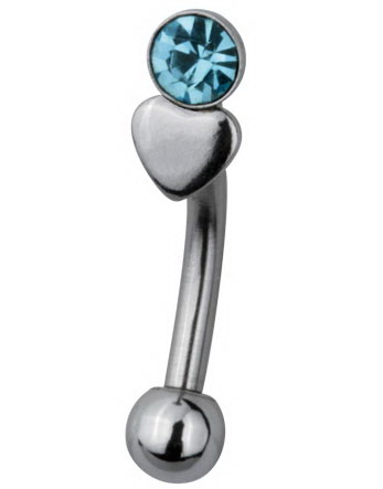 Blue Stone with Heart Øyenbrynspiercing 1.2 x 8 mm