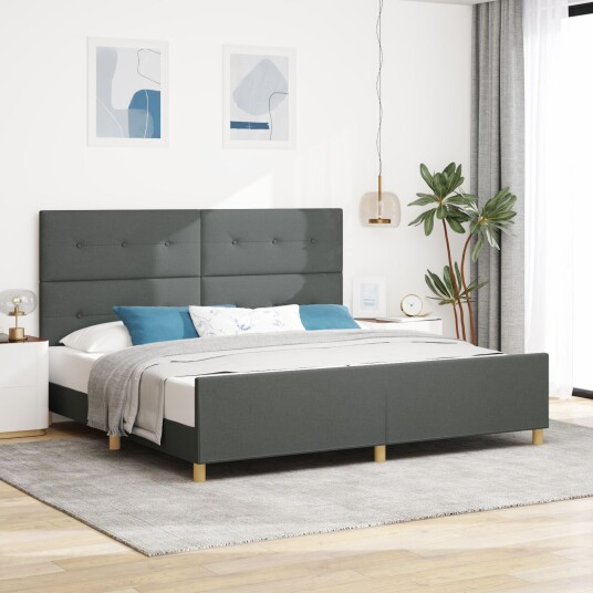 Sengramme Mørkegrå 200x200 cm Tøy 3344754