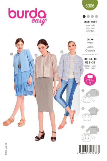 Burda 6006 - Jakke EUR: 34-48, US: 8-22