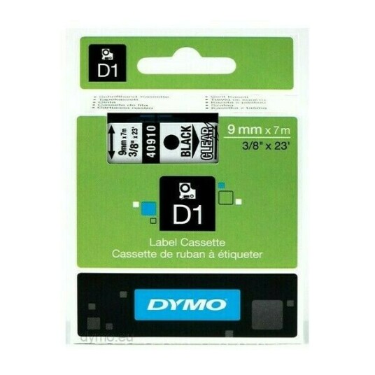 Dymo Tape D1 9mm Svart/transparent