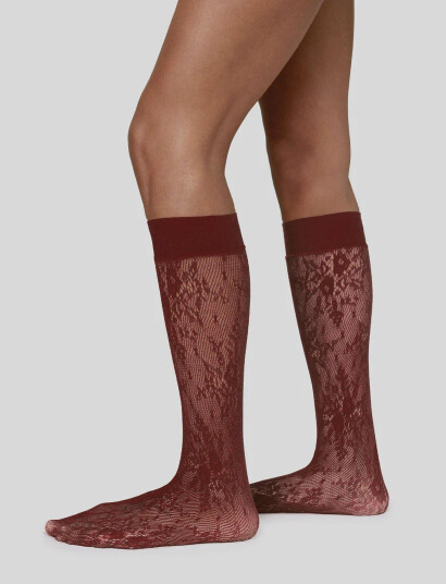 Swedish Stockings Rosa Lace Knee-Highs - Burgundy - ONE SIZE