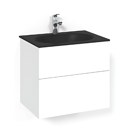 Macro Design Crown Plain/push-open Servantskap 2-skuff - med Glasservant Hvit / 60cm Glass Edge Svart