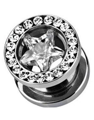 Aab Diamond Star Sølvfarget Piercing Tunnel Strl 10 mm