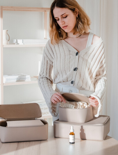 Organista Vegan Leather Packing Cube Set Beige One Size