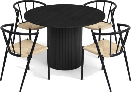 Kopparbo spisegruppe rund 110 cm svart med 4 Winston spisestoler Svart