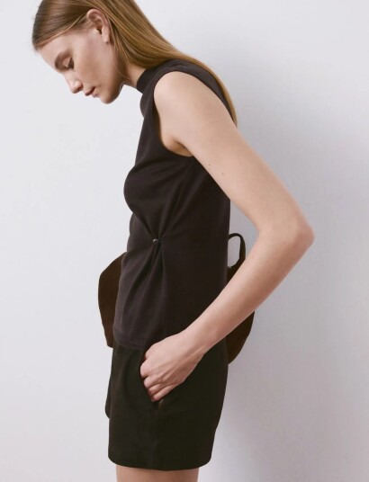 Mango Side Gathered Knitted Top Brown M