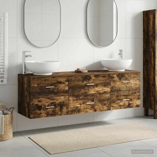 vidaXL Baderomsinnredningssett 3 stk. Røkt Eik 49,5 x 44,5 x 65 cm vidaXL Baderomsinnredningssett 3 stk. Røkt Eik 49,5 x 44,5 x 65 cm