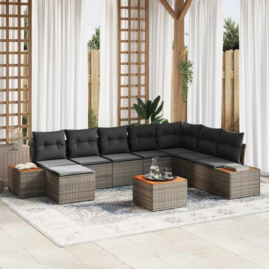 vidaXL Hagesofa Set 9 stk. 8-Antall seter Grå Polyrattan