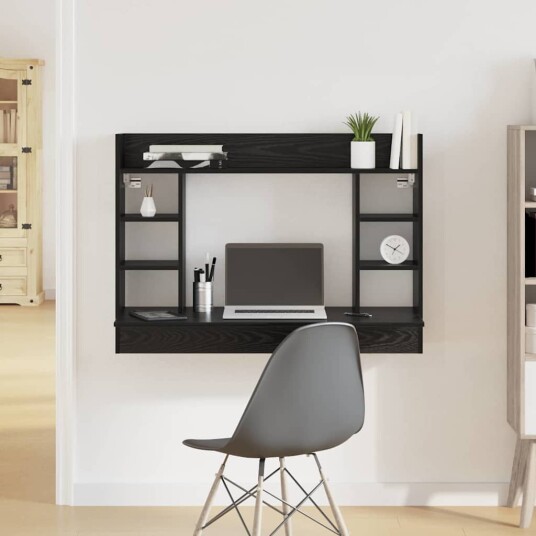  Veggmontert Skrivebord Svart Eik 105x48x75 cm Konstruert Tre