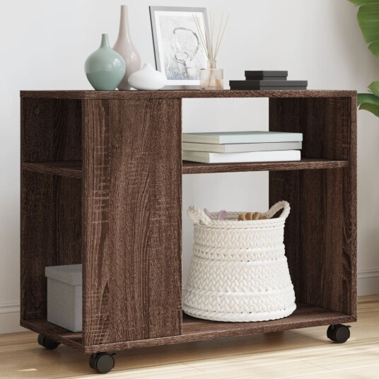 Sidebord med hjul brun eik 70x35x60 cm konstruert tre 8721158360175