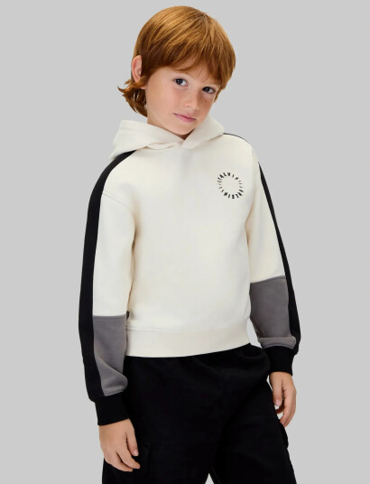 Calvin Klein Brushed Fleece Clr Block Hoodie   Cream   128