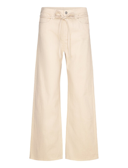 Monki Loose Tie Waist Twill Trousers - Cream - 38