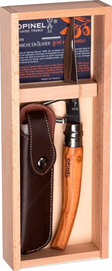 Opinel No. 10 Slim-Line foldekniv med etui oliventre