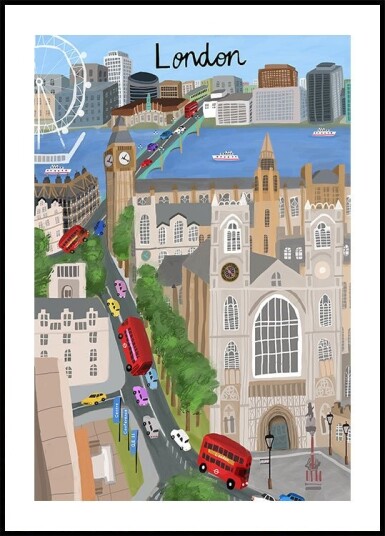 London City with View of the Thames River and Big Ben by Artist Carla Daly Poster Plakat / 40x50cm