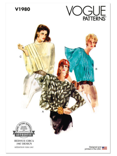 Vogue 1980 - Vintage Bluse B5 (8-10-12-14-16)