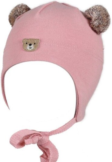 Kivat vårlue til barn med bamse Vintage Pink 3 mnd