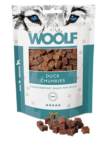 Woolf Duck Chunkies 100g Myke Hundegodbiter Woolf Duck Chunkies 100g Myke Hundegodbiter