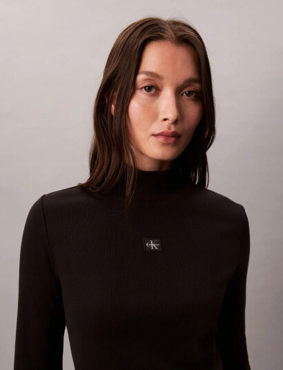 Calvin Klein Jeans Ls Woven Label Turtleneck - Black - XXS
