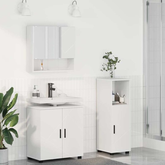  Baderomsinnredningssett 3 pcs Hvit Konstruert tre & Metall