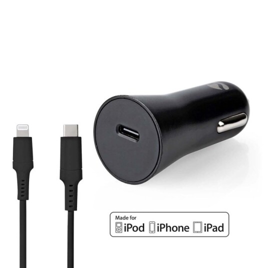 Nedis 20W USB-C Billader med Lightning Kabel 1m - Automatisk Spenning Utvalg, Svart