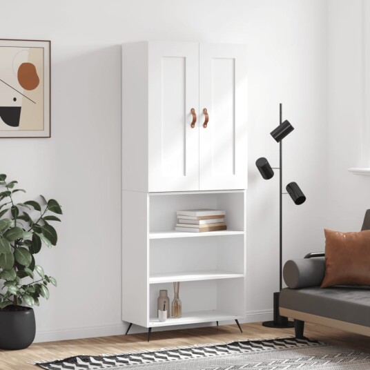 vidaXL Highboard hvit 69,5x34x180 cm konstruert tre 8720845494636