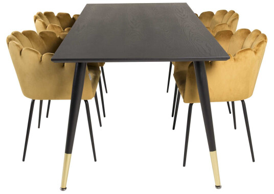 Venture Design Dipp & Limhamn spisegruppe Svart/gul 4 st stoler & bord 180 x 90 cm