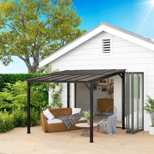 Pergola paviljong ca 3x3m vanntett stabil vintertett uteplass med UV beskyttelse 50+ vegghengt hagepaviljong av metall sols Pergola paviljong ca 3x3m vanntett stabil vintertett uteplass med UV beskyttelse 50+ vegghengt hagepaviljong av metall sols