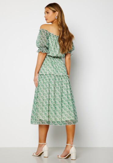 Bubbleroom Occasion Freeda Printed off Shoulder Dress Green / Floral 4XL